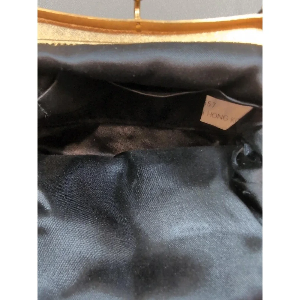 Vintage Black Metal Mesh Evening Bag Gold Tone Kiss Lock Made in Hong Kong